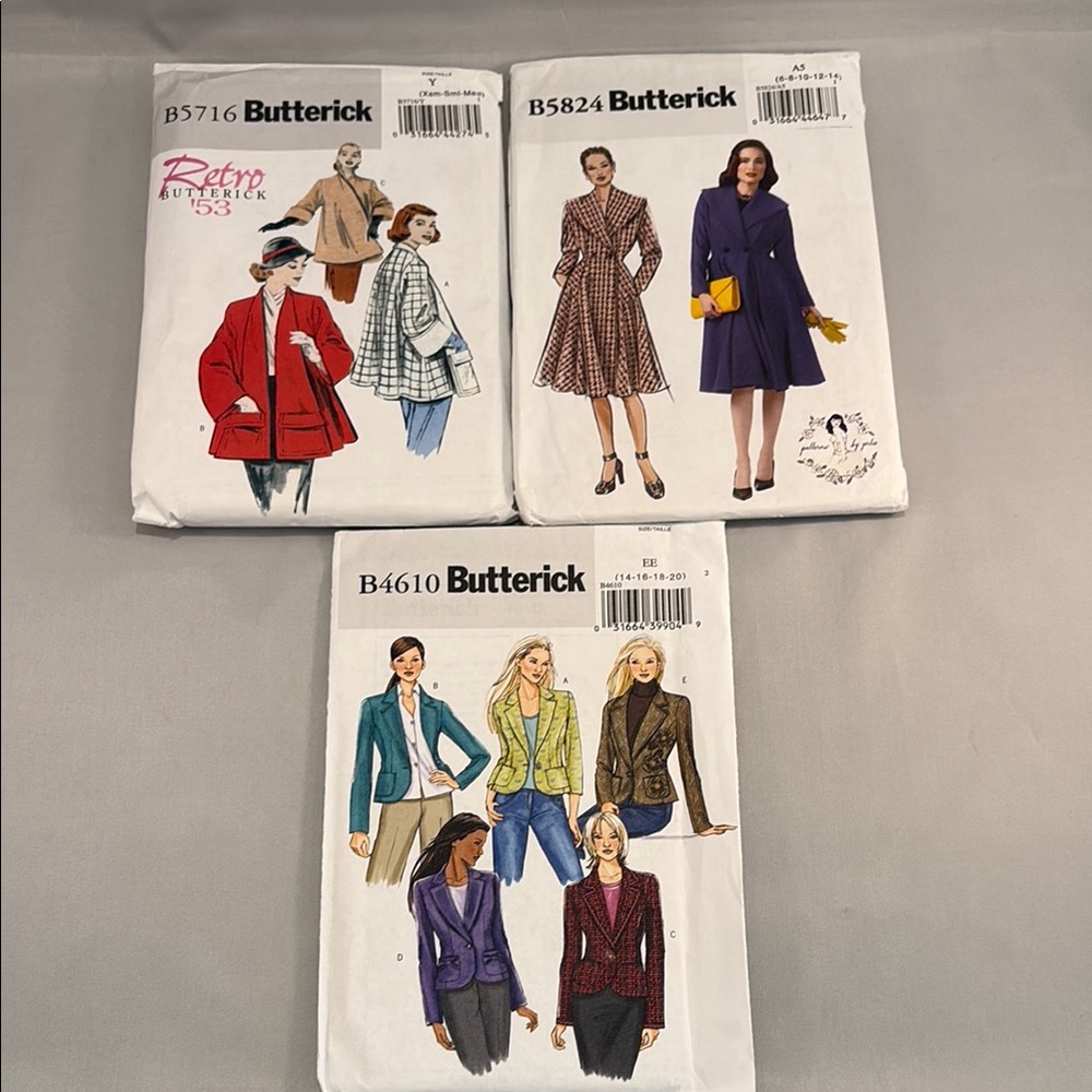 Butterick Outerwear Sewing Patterns Bundle Of 3 Uncut